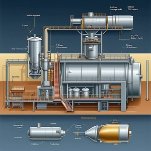 A Large Industrial Plant Is Shown In A Diagram, With Various Parts Labeled