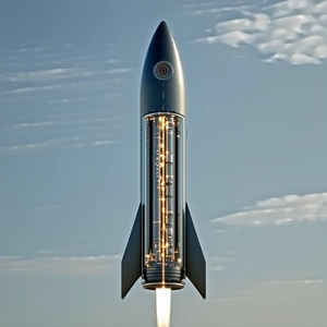 A Rocket Is Shown In Flight, With Its Engine On