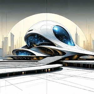 Tech Pencil Sketch: Futuristic Innovation Hub With Drawing Futuristic