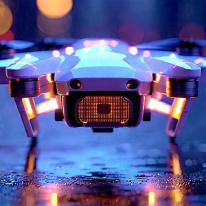 Drone With Glowing Screen With Drone Flying