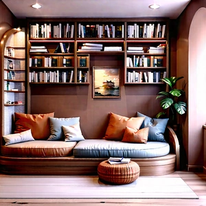 Lifestyle Lithograph: Reading Nook With Organized Space With Cozy Living