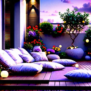 Lifestyle Professional Photography: Balcony Garden With Comfortable Textiles With Beautifully Decorated