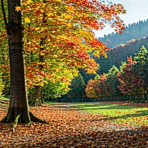 Nature Landscape Photography: Autumn Leaves In Natural Setting With Beautiful Forest