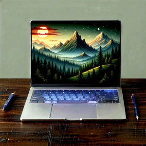 Laptop With Digital Artwork With Laptop Computer