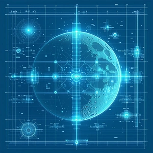 A Blue And White Image Of A Moon Is Displayed On A Blue Background