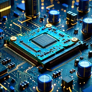 Tech Lithograph: Close-up of electronic circuit