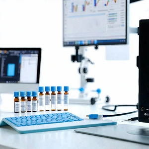 Tech Tilt-shift Photography: Healthcare Technology In Design Studio With Desk Computer
