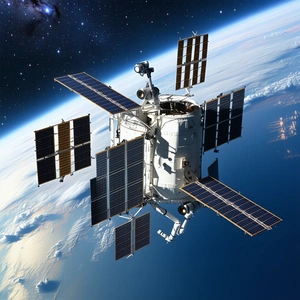 A Space Shuttle With A Large Number Of Solar Panels On Its Side