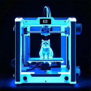 3d Printer With Blue Light Glow With Printer Creating
