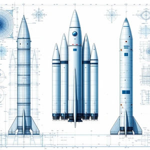 A Blue Rocket Ship With Three Different Sections, Each With A Distinct Design