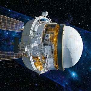 A Large, White, And Gold Spacecraft With A Dome-shaped Structure