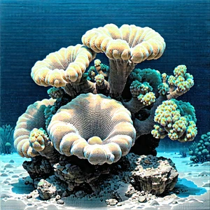 Nature Ink Drawing: Coral Reef In Spring Bloom With Beautiful Coral