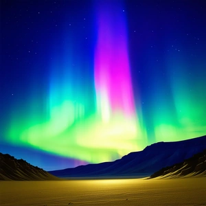 Nature Digital Illustration: Northern Lights Over Desert With Captures Beautiful