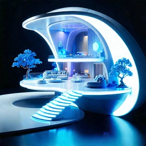 (futuristic:1.33) Smart Home With Futuristic, Blue-lit