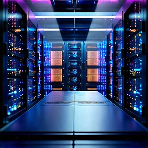 Server Rack With Digital Particles With Large Computer