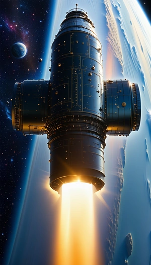 A Spacecraft Is Shown In The Image, With Its Engine Glowing Brightly