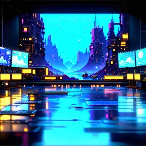Entertainment Technology In Manufacturing Facility With Futuristic Scene,