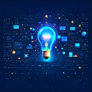 Tech Flat Design: Digital Transformation Visualization With Blue Light