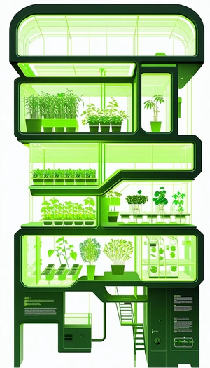 The Image Is A White Drawing Of A Greenhouse Filled With Various Plants