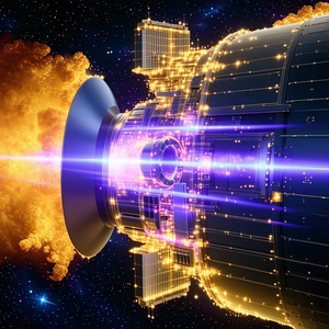 A Spacecraft With A Large, Brightly Lit Engine
