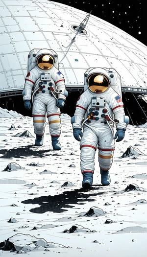 In The Image, There Are Two Astronauts Walking On The Moon
