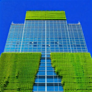 Urban Commercial Photography: Skyscraper With Green Rooftop With Large Building