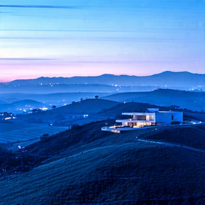 Nature Architectural Photography: Rolling Hills During Blue Hour With Large White