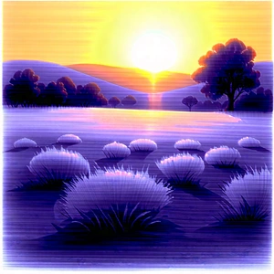Nature Charcoal Drawing: Meadow During Sunrise With Painting Sunset
