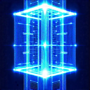 Quantum computer with blue light (glow:1.21)