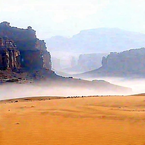 Nature Architectural Photography: Desert (landscape:1.48) During Foggy Morning With Desert Landscape