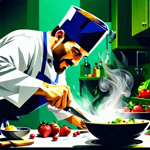 Lifestyle Lithograph: Professional enjoying cooking