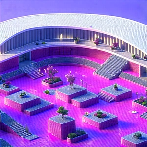 Urban Isometric Design: Rooftop Garden With Shopping With Rendering Large