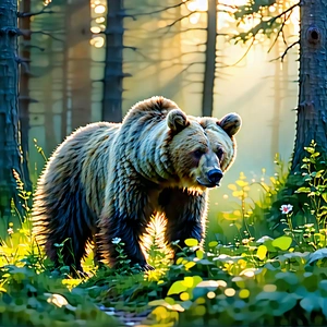 Nature Digital Illustration: Bear In Natural Habitat With Large Brown