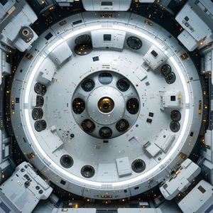 close-up large white spacecraft