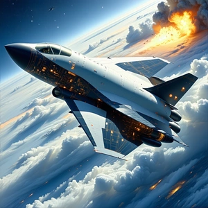 A Fighter Jet Is Flying Through The Sky, With A Cloudy Background