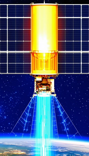 A Large, Brightly Lit Spacecraft With A Long
