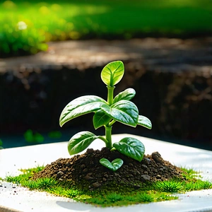 Lifestyle Macro Photography: Professional Enjoying Gardening With Small Plant