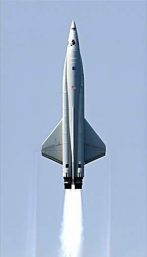 A White Rocket Is Flying Through The Sky, Leaving A Trail Of Smoke Behind It