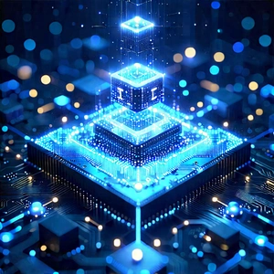 Blockchain Network Visualization With Blue, Three-dimensional