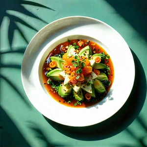 Lifestyle Low Poly: Plant-based Dish Prepared With Seasonal Produce With White Plate