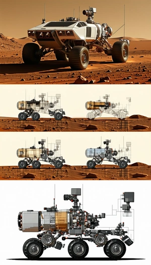 The Image Is A Collage Of Four Different Pictures Of A Robotic Vehicle