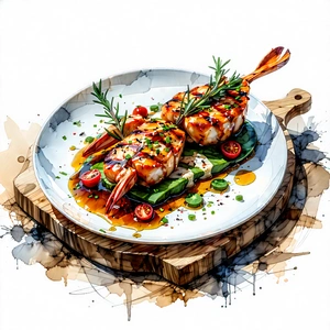 Lifestyle Ink Drawing: Farm-to-table Meal Prepared With Artistic Presentation With Plate Food