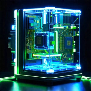 Quantum Computer With Neon Accents With Computer Displayed