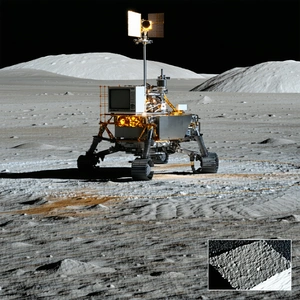 A Rover On The Moon, With A Large Satellite Dish On Top Of It