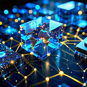Blockchain Network Visualization With Blue Globe