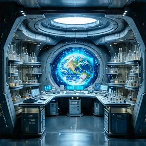 Futuristic Research Laboratory With Image, There