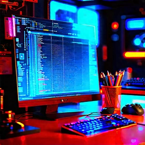 Educational Technology In Tech Office With Computer Desk