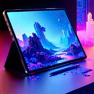Tablet With Digital Artwork With Laptop Computer