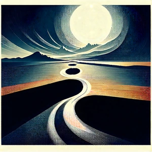 Abstract Woodcut Print: Gravitational Pull Captured In Abstract Form With Beautiful Painting