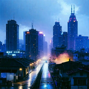 Urban Advertising Photography: Cityscape Of Urban Skyline During Rainy Evening With City Street
